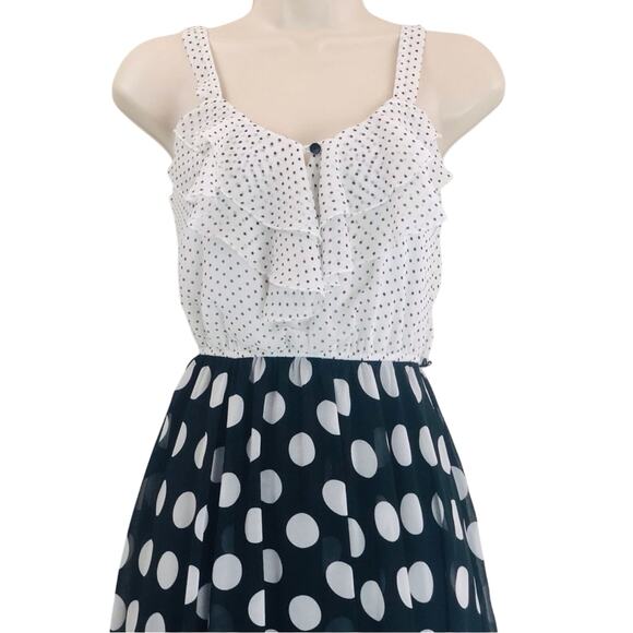 Maurices Fit & Flare Blue White Polka Dot Sundress Layered Handkerchief Hem - Picture 7 of 16